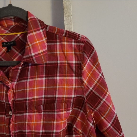 Talbots 1X plaid button down long sleeve fall top - Picture 2 of 4